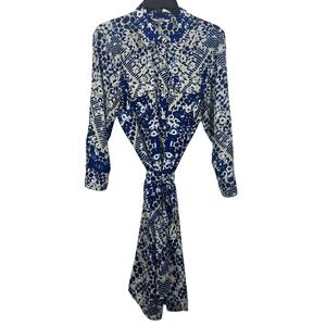 Cabi Women Blue Tan Geometric Kaleidoscope Print Shirt Dress Style 422 Large